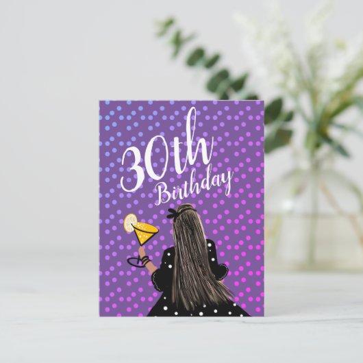 30. Geburtstag Frauencocktail Mode Schönheit Postkarte (Stehend Vorderseite)