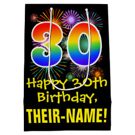 30. Geburtstag: Fun Fireworks Pattern + Rainbow 30 Mittlere Geschenktüte