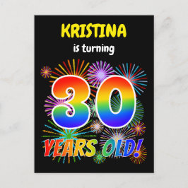 30. Geburtstag - Fun Fireworks, Regenbogen Look "3 Postkarte