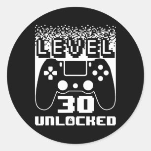 30. Geburtstag für Männer Level 30 Unlock Gamer 30 Runder Aufkleber