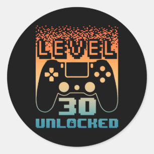 30. Geburtstag für Männer Level 30 Unlock Gamer 30 Runder Aufkleber