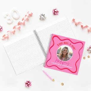 30. Geburtstag Gästebuch Colorful Wavy Red Pink Notizblock