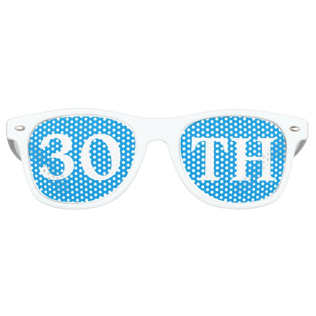 30. Geburtstag Gastgeschenk Cool Blue White Partybrille (Vorderseite)
