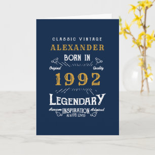 30. Geburtstag Geboren 1992 Vintage Blau Gold Karte