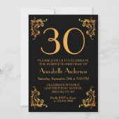 30. Geburtstag Glam Modern Gold Black Vintag Retro Einladung (Vorderseite)