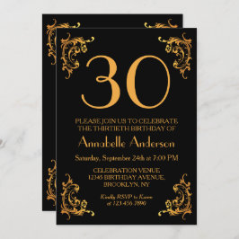 30. Geburtstag Glam Modern Gold Black Vintag Retro Einladung
