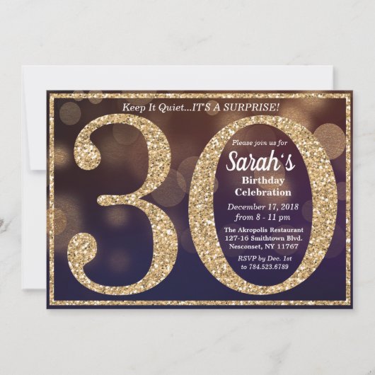 30. Geburtstag Glitzer Meilenstein Einladung (Vorderseite)