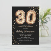 30. Geburtstag - Gold Balloons Black Einladung (Stehend Vorderseite)