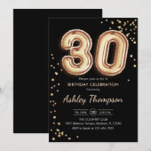 30. Geburtstag - Gold Balloons Black Einladung (Vorne/Hinten)