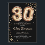 30. Geburtstag - Gold Balloons Black Einladung<br><div class="desc">Party Einladung zum 30. Elegantes Design in Imitate Glitzer Gold und Schwarz. Die Einladungskarte enthält die Goldnummer 30 Ballons und den Script-Schriftart. Ideal für eine stilvolle Feier. Nachricht,  wenn du ein Alter brauchst.</div>