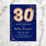 30. Geburtstag - Gold Balloons Marine Einladung<br><div class="desc">Party Einladung zum 30. Elegantes Design in Imitaten Glitzer Gold und Marineblau. Die Einladungskarte enthält die Goldnummer 30 Ballons und den Script-Schriftart. Ideal für eine stilvolle Feier. Nachricht,  wenn du ein Alter brauchst.</div>