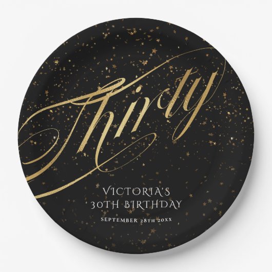 30. Geburtstag Gold Black Stylish Confetti Pappteller (Vorderseite)