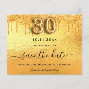 30. Geburtstag Gold Glitter Budget Save-the-Date Flyer