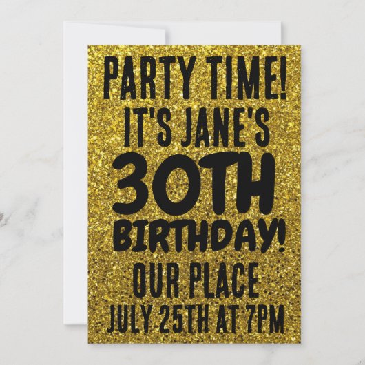 30. GEBURTSTAG GOLD GLITZER CUSTOM EINLAGEN EINLADUNG (Vorderseite)