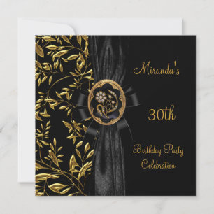 30. Geburtstag Gold Schmuck Floral Schwarzer Bogen Einladung