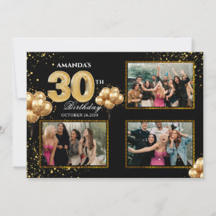 30. Geburtstag Gold Silber Schwarze Ballons Einladung