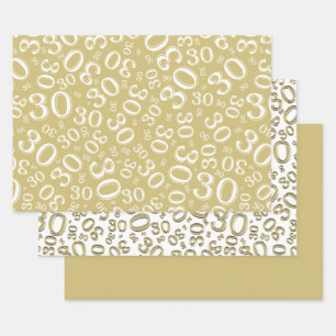 30. Geburtstag Gold & White Number Pattern 30 Geschenkpapier Set