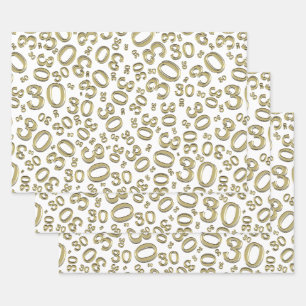 30. Geburtstag Gold & White Random Number Pattern Geschenkpapier Set