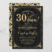 30. Geburtstag - Goldschwarzer Damaskus Einladung (Vorne/Hinten)
