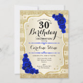 30. Geburtstag - Goldstreifen Royal Blue Rose Einladung (Vorderseite)