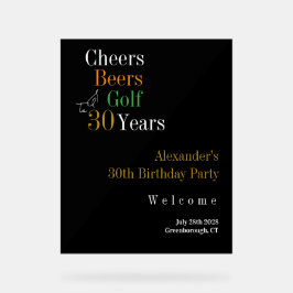 30. Geburtstag Golf Cheers Beers Black Gold Willko Acrylschild