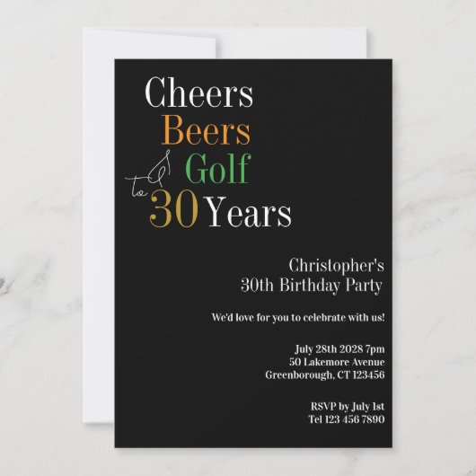 30. Geburtstag Golf Cheers Beers Party Einladung (Vorderseite)