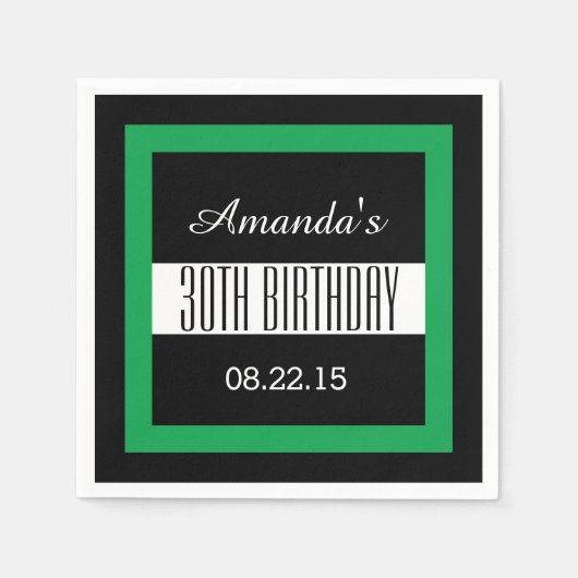 30. Geburtstag Green und Black Custom V01F2 Serviette (Vorderseite)