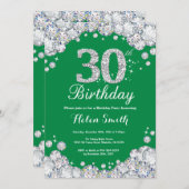 30. Geburtstag Grün und Silberdiamant Einladung (Vorne/Hinten)
