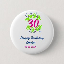 30. Geburtstag grüner blauer Kranz Datum rustikal  Button