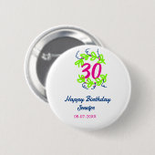 30. Geburtstag grüner blauer Kranz Datum rustikal  Button (Vorne & Hinten)