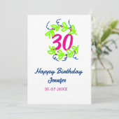 30. Geburtstag grüner blauer Kranz Datum rustikal Einladung (Stehend Vorderseite)