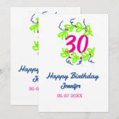 30. Geburtstag grüner blauer Kranz Datum rustikal Einladung (Vorne/Hinten)