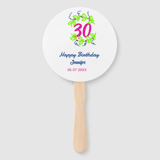 30. Geburtstag grüner blauer Kranz Datum rustikal Fächer (Vorderseite)
