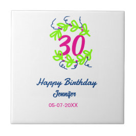 30. Geburtstag grüner blauer Kranz Datum rustikal  Fliese