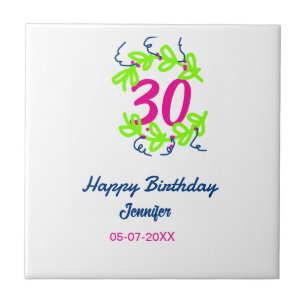 30. Geburtstag grüner blauer Kranz Datum rustikal  Fliese