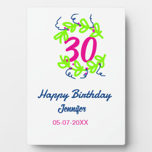 30. Geburtstag grüner blauer Kranz Datum rustikal Fotoplatte