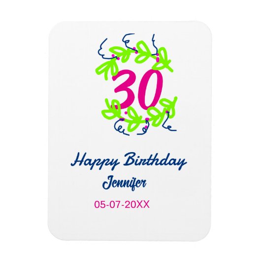 30. Geburtstag grüner blauer Kranz Datum rustikal  Magnet (Vertikal)