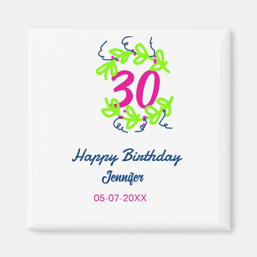 30. Geburtstag grüner blauer Kranz Datum rustikal Magnet (Vorne)