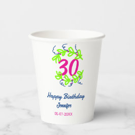 30. Geburtstag grüner blauer Kranz Datum rustikal  Pappbecher