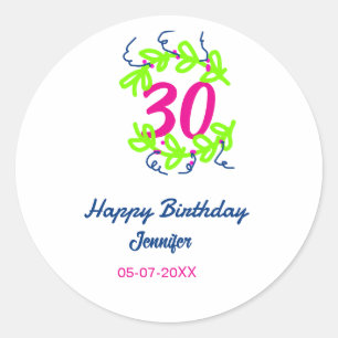 30. Geburtstag grüner blauer Kranz Datum rustikal Runder Aufkleber