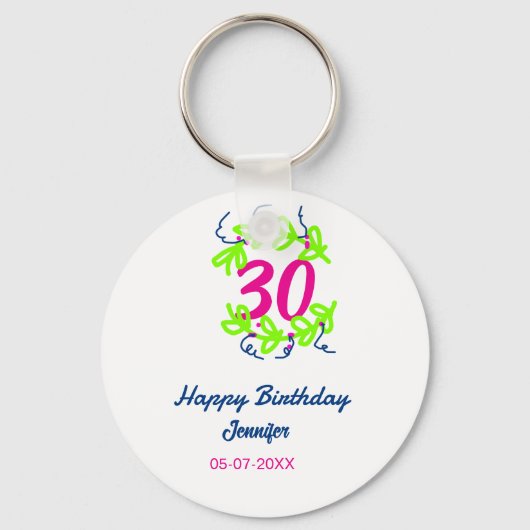 30. Geburtstag grüner blauer Kranz Datum rustikal  Schlüsselanhänger (Vorderseite)