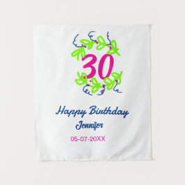 30. Geburtstag grüner blauer Kranz Datum rustikal  Wandteppich