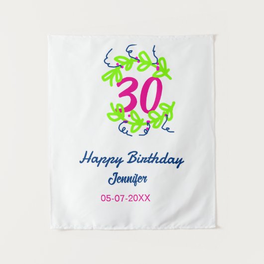 30. Geburtstag grüner blauer Kranz Datum rustikal Wandteppich (Vorderseite)