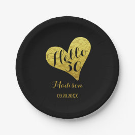 30. Geburtstag Hallo 30 Schwarz und Imitate Golden Pappteller
