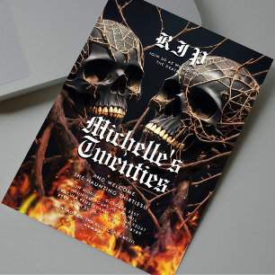30. Geburtstag Halloween Black Gold Skull Moderne Einladung