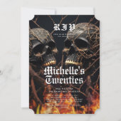 30. Geburtstag Halloween Black Gold Skull Moderne Einladung (Vorderseite)