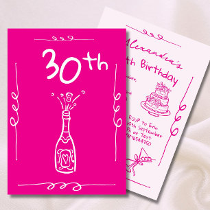 30. Geburtstag Handgezeichnet Pink Whimsical Einladung