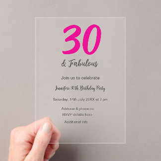 30. Geburtstag hinzufügen Name Datum Jahr schwarz Acryleinladungen