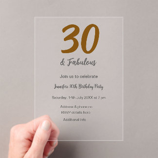30. Geburtstag hinzufügen Name Datum Jahr schwarz Acryleinladungen