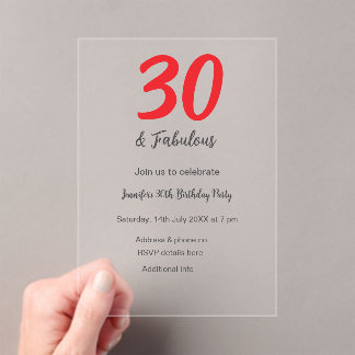 30. Geburtstag hinzufügen Name Datum Jahr schwarz Acryleinladungen